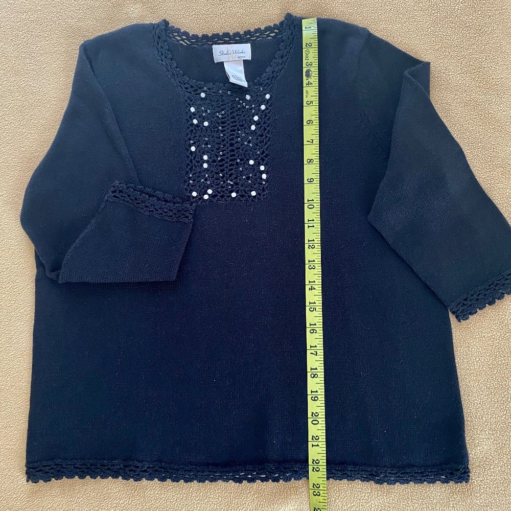 Black beaded cotton blend sweater
